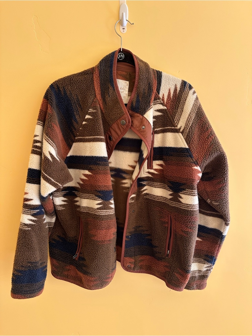 Patterned Sherpa Jacket Sweater - Brown Multi